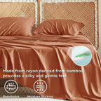 Bedsure Queen Sheet Set, Rayon Derived from Bamboo, Cooling Sheets, Breathable & Soft, Deep Pocket Up to 16 Inches, Hotel Luxury Silky Bedding for Hot Sleepers, Burnt Orange