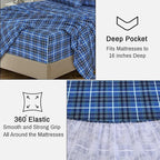 RUVANTI Flannel Sheets Split King Size - 100% Cotton Brushed Split King Bed Sheets Set, Deep Pockets 16 Inches, All Seasons Breathable & Extra Soft, Warm & Cozy, 5 Piece, Blue Plaid