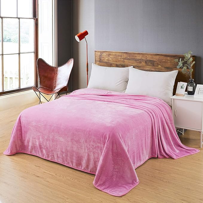 Fleece Blankets Travel Size for All Season 350GSM - Premium Lightweight Anti-Static Throw for Bed Extra Soft Brush Fabric Warm Sofa Thermal Blanket 50" x 61"(Pink Travel)