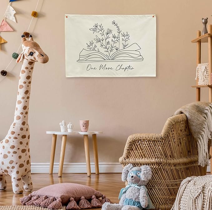 Classroom Kindergarten Preschool Homeschool Reading Room Wall Decor-Hanging Rectangular Canvas Banner Flag Poster Wall Sign Art-Back to School Gift for Boy Girl Kids Teen Book Lover-One More Chapter