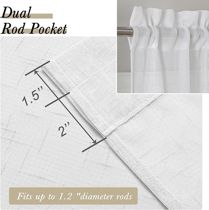 Aiyufeng Kirei Faux Linen White Sheer Curtains 84 Inches Long 2 Panels Set, Light Filtering Slub Textured Farmhouse Rod Pocket Sheer Curtain Drapes for Living Room Bedroom, Each 40Wx84L Inch