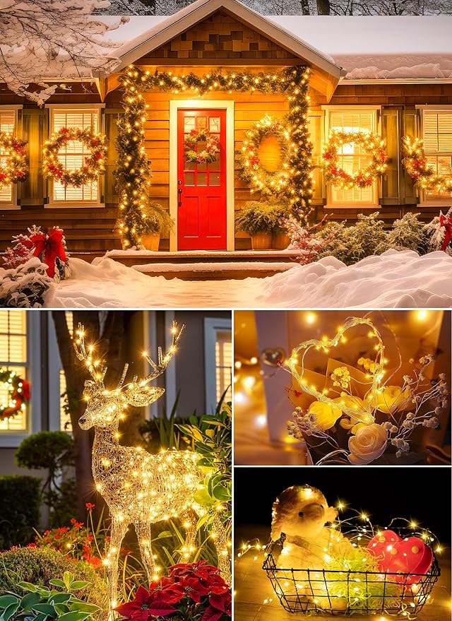 Minetom Fairy Lights Battery Operated with Remote, 66Ft 200 LED Waterproof String Lights Indoor Outdoor, Starry Twinkle Light for Christmas Home Bedroom Wedding DIY Centerpiece Decor