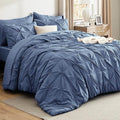 Bedsure Queen Comforter Set Slate Blue - Bed in a Bag Queen Size Bedding 7 Pieces, GentleSoft™ Pintuck Bed Set Gift for Family, Pinch Pleat All Season Comforter with Sheets, Pillowcases & Shams
