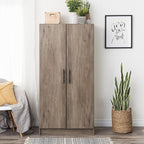 Prepac Elite 32" Storage Cabinet, Gray Storage Cabinet with Hanging Rail and Shelves for Living room, Kitchen ang Laundry Room 24.5" D x 32" W x 65" H