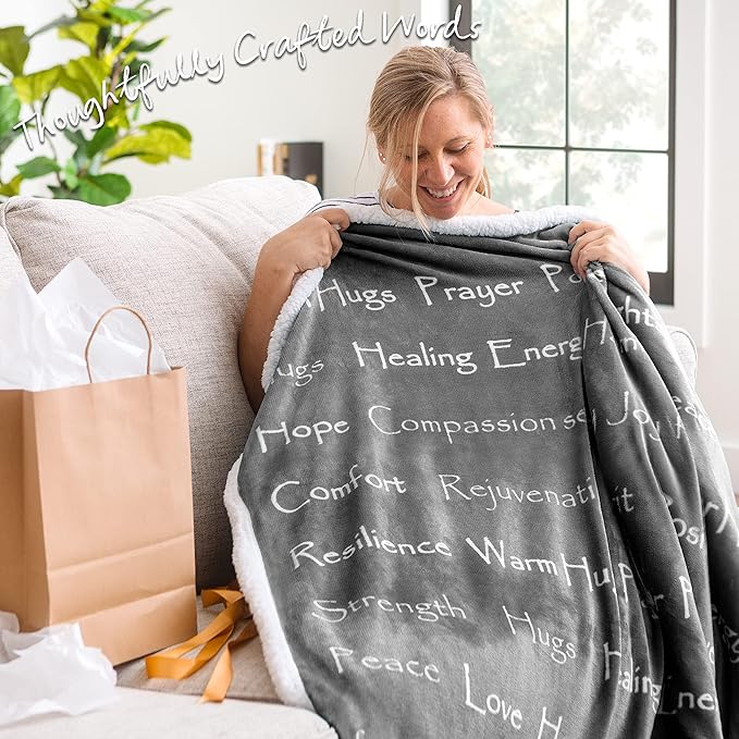 Chanasya Premium Healing Hugs Gift Throw Blanket - for Hope Support Comfort Encouragement Sympathy - Breast Cancer Chemo Surgery Get Well Soon Caring Gift - Patient Women Men Friend (Twin) Gray