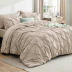 Bedsure Full Comforter Set Beige - Bed in a Bag Full Size Bedding Set 7 Pieces, GentleSoft™ Pintuck Bed Set Gift for Family, Pinch Pleat Beige Comforter with Sheets, Pillowcases & Shams
