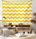 Lunarable Mustard Tapestry Twin Size, Zigzag Pattern Chevron Criss-Crossed Triangle Arrow Style Lines Geometric, Wall Hanging Bedspread Bed Cover Wall Decor, Twin Size, Yellow White