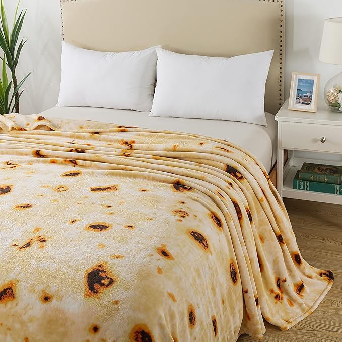 Burritos Tortilla Blanket Twin Size- Premium Lightweight Anti-Static Tortilla Throw Soft Couth Sofa Cozy Warm Flannel Taco Blanket Plush Gift for Daughter Mom, Bedroom Decor 66" x 90"(Burritos Twin)