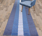 Custom Size Coastal Nautical Style Runner Rug Carpet for Hallway Entryway, Slip Resistant Latex Rubber Backed, 31 inch Wide X Customized Length, Squares Blue, 31 inch X 23 feet