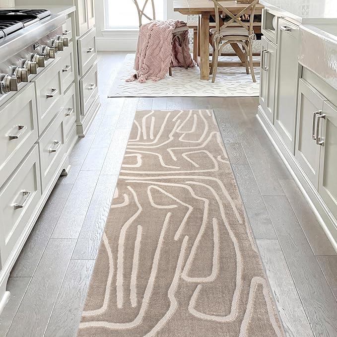 JONATHAN Y Graphic Lines High-Low Runner Rug 2X8 Beige/Cream, Alcina Modern Scandinavian for Living Room, Bedroom, Kitchen, Easy-Cleaning, High Traffic, Pet-Friendly, Non-Shedding SND102A-28