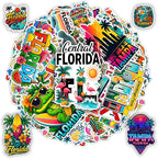 100 PCS Florida Travel Stickers Pack, Vinyl Waterproof Decals of Beaches Palm Trees Oranges State Icons and City Skylines, Gift for Kids Teens Adults Laptop Water Bottle Scrapbook Luggage Car