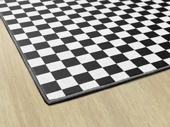 Flagship Carpets Schoolgirl Style Black and White Checkerboard Educational Area Rug for Kids Room Seating Décor, Children's Classroom, Play Carpet for Teaching and Playroom, 5' x 7'6"