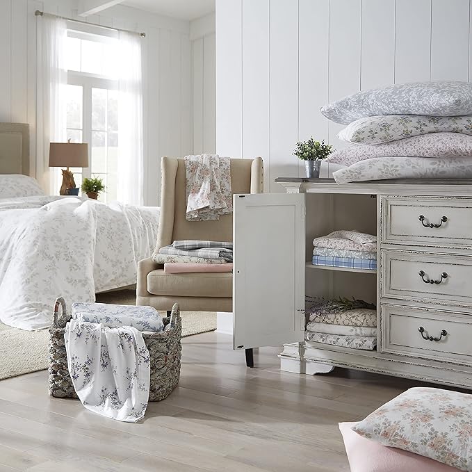 Laura Ashley - Flannel Sheets Twin Size, Anti-Pilling & Wrinkle Resistant Cotton, Touchably Soft for All-Season Comfort - Bed Sheets with Matching Pillowcase & Fitted Sheet (Muholland Plaid Blue)