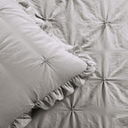 Lush Decor Ravello Pintuck Ruffle Skirt Bedspread Set - Luxe 3 Piece Ruffled Bedding Set - Traditional Glam & Farmhouse Inspired Bedroom Decor - King, Light Gray