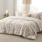 Bedsure King Comforter Set - Beige Bed Set, 3 Pieces Cute Floral Bedding, 1 Soft Botanical Flowers Comforter and 2 Pillow Shams
