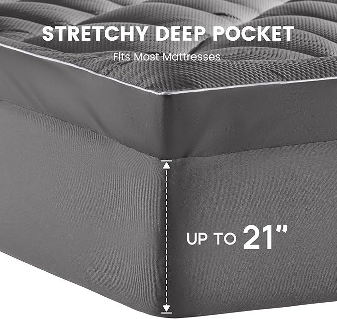 SLEEP ZONE Extra Thick King Mattress Topper for Back Pain, Plush Breathable Thick Mattress Pad Cover, Down Alternative Soft Bed Topper with Elastic Fitted Deep Pocket