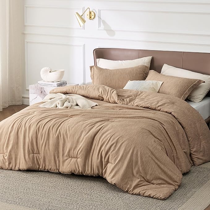 Bedsure King Size Comforter Set - Light Taupe Soft Bedding for All Seasons, Cationic Dyed Bed Set, 3 Pieces, 1 King Size Comforter (104"x90") and 2 Pillow Shams (20"x36"+2")