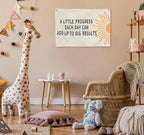 Mental Health Inspirational Rectangular Banner-Positive Affirmation Flag for Kids Teen Counselor Teacher,Classroom Therapy Office Homeschool Reading Room Wall Decor-A Little Progress Each