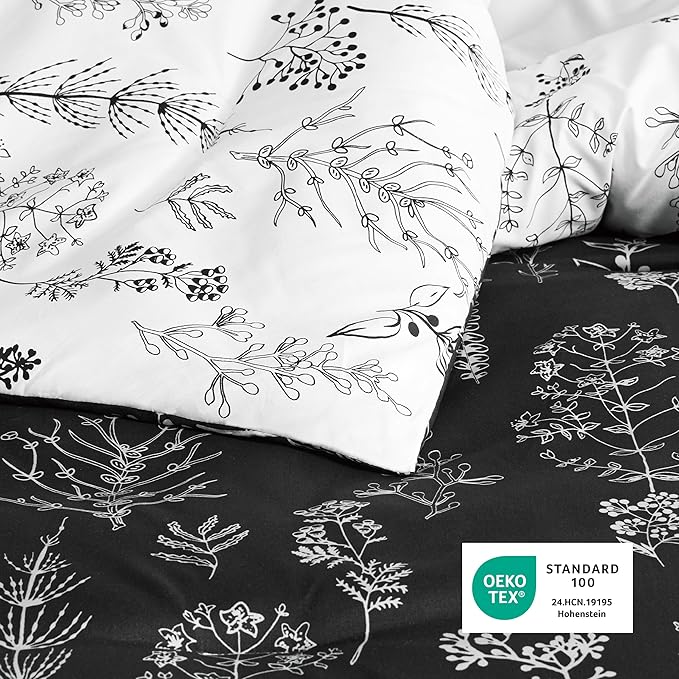 Bedsure California King Comforter Set - Black Bed Set, 3 Pieces Cute Floral Bedding, 1 Soft Reversible Botanical Flowers Comforter and 2 Pillow Shams