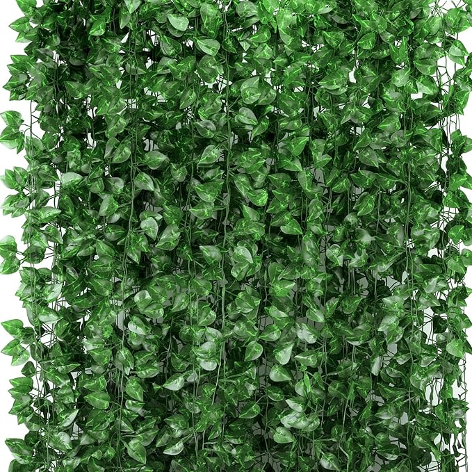 Tbestmax 237 Feet 36 Pack Artificial Ivy Leaf Plants, Green Vine Leaves, Greenery Hanging Garland, Fake Foliage Flowers for Home Kitchen Garden Office Wedding Wall Decor