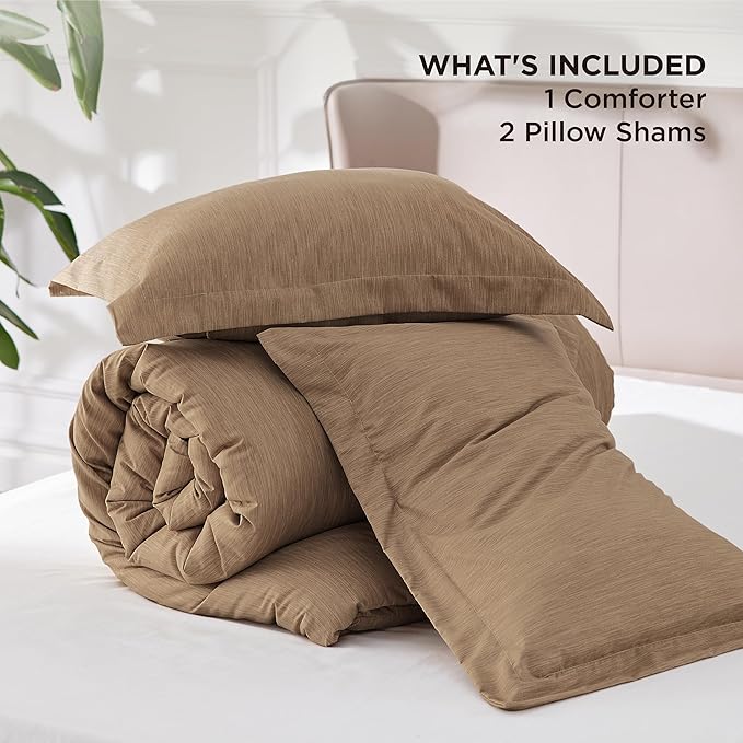 Bedsure Queen Comforter Set - Brown Soft Bedding for All Seasons, Cationic Dyed Bed Set, 3 Pieces, 1 Queen Size Comforter (90"x90") and 2 Pillow Shams (20"x26"+2")