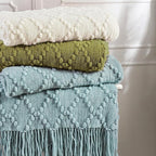 BOURINA Olive Throw Blanket 50 x70 Inches Jacquard Argyle Throw Textured Solid Soft Throws and Blankets for Sofa or Bed Knitted Decorative Blanket