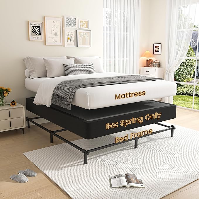 MAF Box Springs King Size 10 Inch, High Profile King Box Spring 3500 lbs Black Heavy Duty Metal Mattress Foundation with Easy Clean Fabric Cover, Easy Assembly