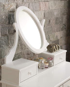 Roundhill Furniture Ashley Wood Make-Up Vanity Table and Stool Set, White