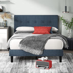 ZINUS Omkaram Upholstered Platform Bed Frame, Mattress Foundation, Wood Slat Support, No Box Spring Needed, Easy Assembly, King, Navy