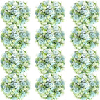 Tigeen Artificial Flowers Artificial Peonies Silk Flowers Faux Peony Fake Peony Silk Hydrangea Bouquet for Wedding Table Centerpiece Floral Vase Decor(White Green,12 Bundles)