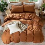 MooMee Bedding Duvet Cover Set 100% Washed Cotton Linen Like Textured Breathable Durable Soft Comfy (Solid Dark Orange, Full 80"x90")