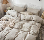 MooMee Bedding Duvet Cover Set 100% Washed Cotton Linen Like Textured Breathable Durable Soft Comfy (Heathered Tannish Linen Grey, Twin 68"x90")
