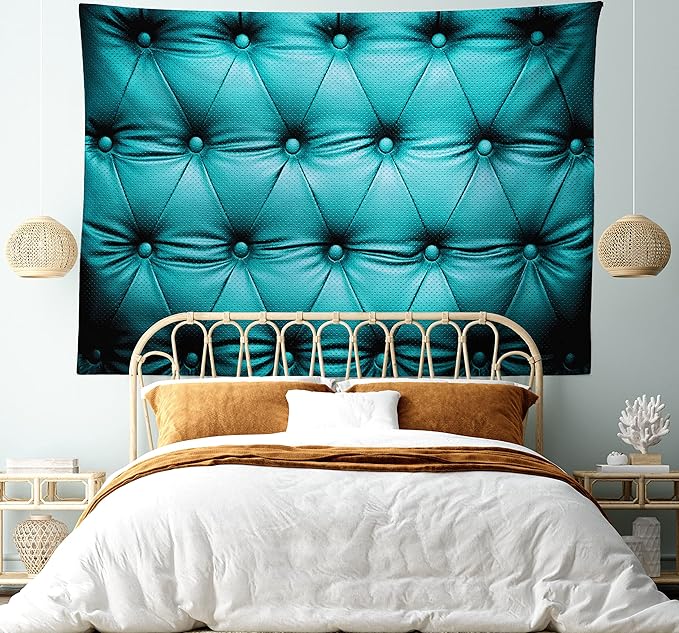 Ambesonne Turquoise Tapestry, Buttoned Couch Sofa Bed Headboard Leather Cover Furniture Upholstery Artwork Print, Wide Wall Hanging for Bedroom Living Room Dorm, 80" X 60", Teal