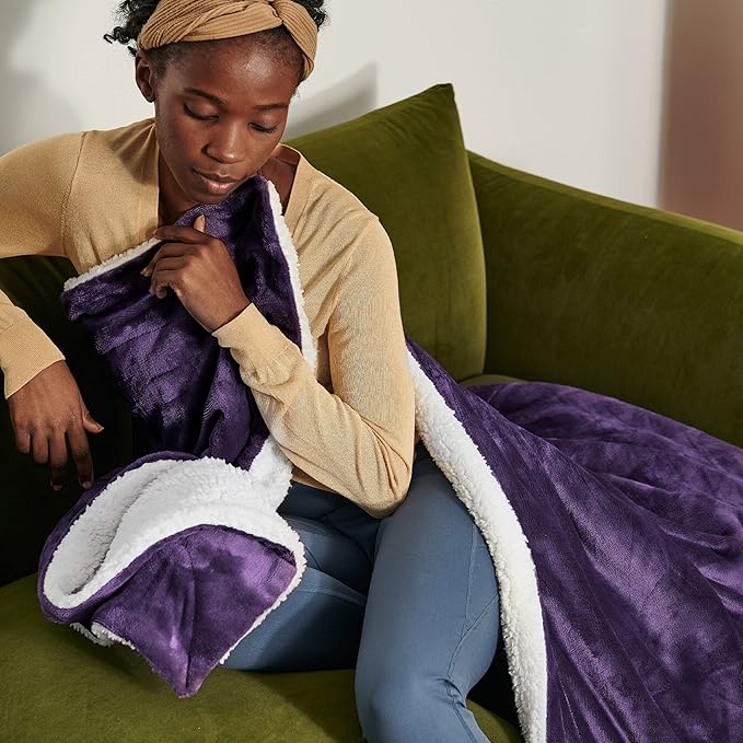 Bedsure GentleSoft Sherpa Fleece Blankets Queen Size for Bed - Thick and Warm Throw for Girls and Women, Soft Fuzzy Plush Queen Blanket for Winter, Purple, 90x90 Inches