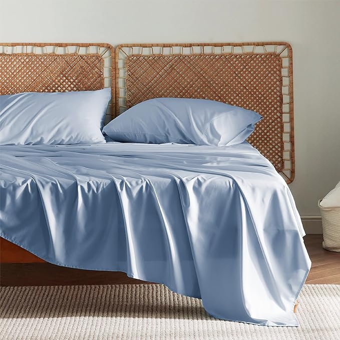 Bedsure Full Size Bed Sheets, Cooling Sheets, Rayon Derived from Bamboo, Breathable & Soft, Deep Pocket Up to 16 Inches, Hotel Luxury Silky Bedding for Hot Sleepers, Dusty Blue