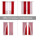BONZER Mix and Match Curtains - 2 Pieces Branch Print Sheer Curtains and 2 Pieces Blackout Curtains for Bedroom Living Room Grommet Window Drapes, 37x95 Inch/Panel, Red, Set of 4 Panels
