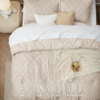 Bedsure Oversized Queen Comforter Set - Beige Comforter, Boho Tufted Shabby Chic Bedding for Kids, 3 Pieces Vintage Farmhouse Bed Set for All Seasons, Fluffy Soft Bedding with 2 Pillow Shams