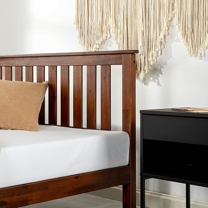 Mellow Marley 14 Inch Solid Wood Platform Bed with Paneled Headboard, Espresso, Queen