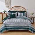 Cottolester Boho Comforter Set Queen Size,8 Pieces Emerald Green Bohemian Striped Bed in a Bag,Paisley Soft Microfiber Bedding Comforter Set