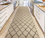 Custom Size Modern Runner Rug Carpet for Hallway Entryway Foyer Kitchen, Slip Resistant Latex Rubber Backed 31 inch Wide X Customized Length, Trellis Beige, 31 inch X 7 feet