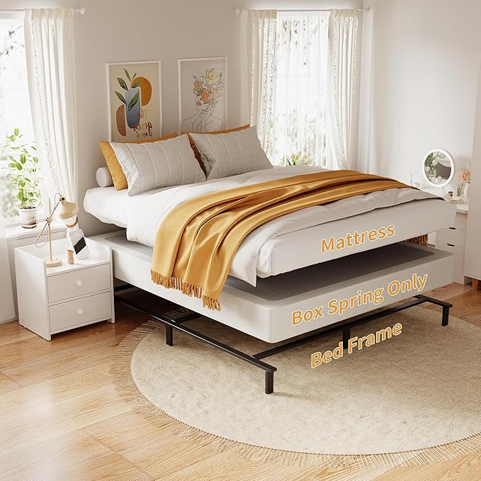 King Box Spring, 7 Inch King Size Box Spring Only, 3000 lbs Heavy Duty Metal Frame Mattress Foundation with Fabric Cover, Easy Assembly-Noise Free