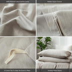 MooMee Bedding Duvet Cover Set 100% Washed Cotton Linen Like Textured Breathable Durable Soft Comfy (Heathered Cream Grey, Oversized King Plus 128"x120")