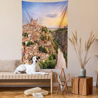 Ambesonne Scenery Tapestry, Toledo Spain Old City Over The Tagus River Downtown Castle Architecture, Wall Hanging for Bedroom Living Room Dorm Decor, 40" X 60", Apricot Cream Green