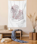 Lunarable Cartoon Tapestry, Shoes with Floral Pattern Teenage Girls Sneakers Flowers Birds Retro Urban, Wall Hanging for Bedroom Living Room Dorm Decor, 60" X 80", Rose White