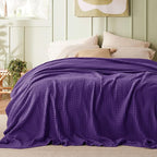 Bedsure Cooling Cotton Waffle Queen Size Blanket - Lightweight Breathable Blanket of Rayon Derived from Bamboo for Hot Sleepers, Luxury Throws for Bed, Couch and Sofa, Purple, 90x90 Inches
