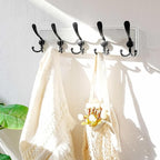 Dseap Coat Rack Wall Mounted - 5 Tri Hooks, Heavy Duty, Wooden Wall Coat Hanger Coat Hook for Clothes Hat Jacket Clothing, White & Black