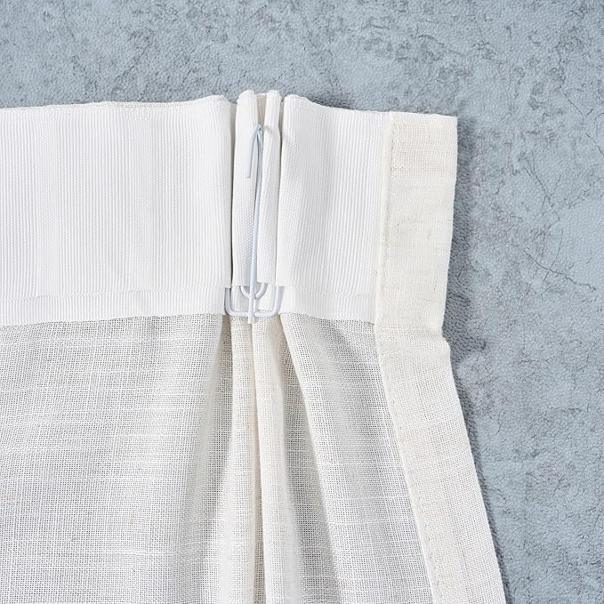 Neutral Linen Semi Sheer Curtains 102 Inch Long, Cream Textured Light Filtering Drapes for Living Room, Modern Farmhouse Window Decor, Floor to Ceiling Pinch Pleat Curtain with Hooks