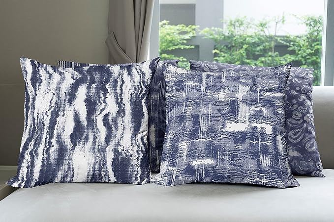 Ambesonne Vintage Throw Pillow Cushion Case Pack of 4, Abstract Grunge Effect Brushstrokes and Waving Striping Stains Paisley Drops, Modern Accent Double-Sided Digital Printing, 24", Violet Blue White