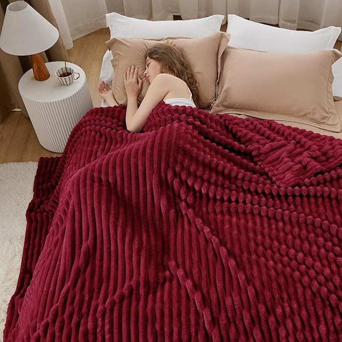 Bedsure GentleSoft Deep Red Blanket for Couch - Cozy Soft Blankets for Women, Cute Small Throws for Girls, 90x90 Inches