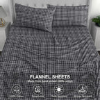 RUVANTI Flannel Sheets Split King Size - 100% Cotton Brushed Split King Bed Sheets Set, Deep Pockets 16 Inches, All Seasons Breathable & Extra Soft, Warm & Cozy, 5 Piece, Grey Plaid